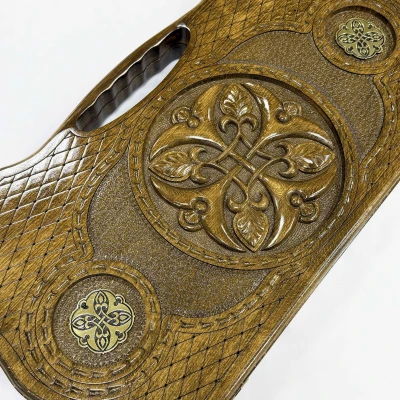 Нарды из массива бука с металлическими вставками с ручкой 60 см