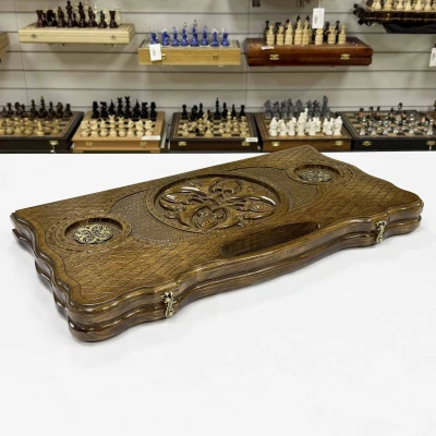 Нарды из массива бука с металлическими вставками с ручкой 60 см