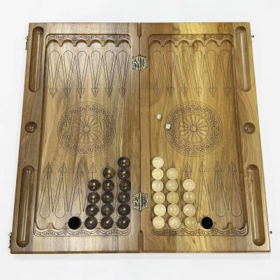 Нарды резные из массива ореха Орнамент 60 см с чехлом