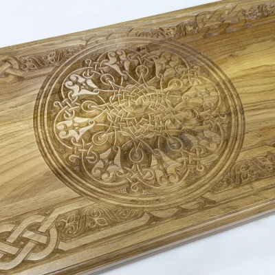 Нарды резные из массива ореха Орнамент 60 см с чехлом