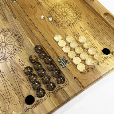 Нарды резные из массива ореха Орнамент 60 см с чехлом