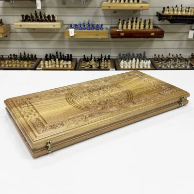 Нарды резные из массива ореха Орнамент 60 см с чехлом