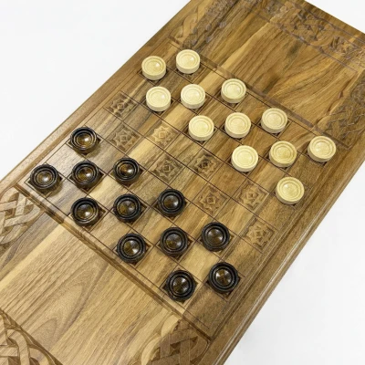 Нарды резные из массива ореха Орнамент 60 см с чехлом