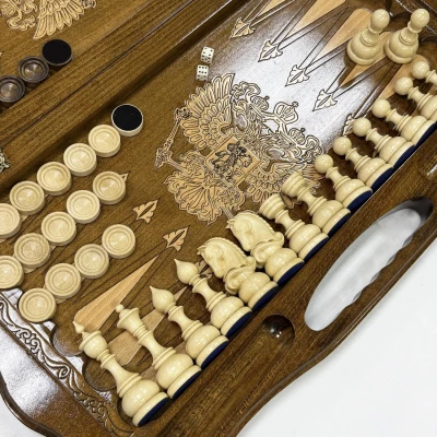 Шахматы нарды шашки Герб резные премиум ручной работы 60 см