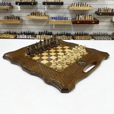 Шахматы нарды шашки Герб резные премиум ручной работы 60 см