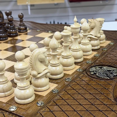 Шахматы нарды шашки Герб резные премиум ручной работы 60 см