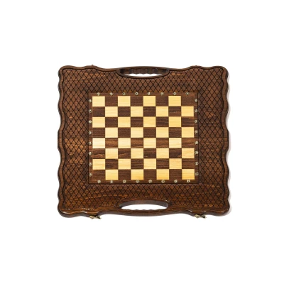 Шахматы нарды шашки 3 в 1 резные ручной работы 60 см в чехле большие