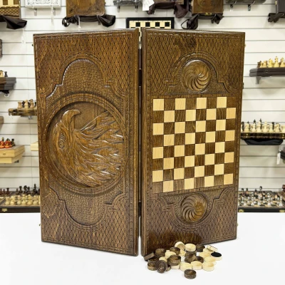 Нарды подарочные из массива бука Голова орла премиум 60 см