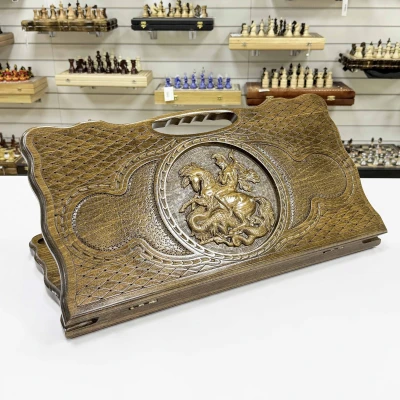 Нарды подарочные из массива бука Георгий Победоносец с ручкой 60 см