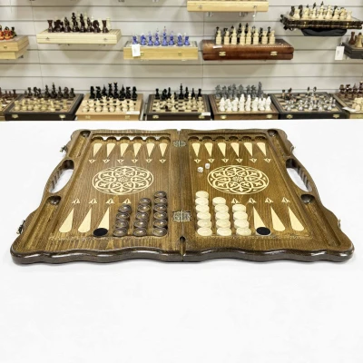 Нарды подарочные из массива бука Георгий Победоносец с ручкой 60 см