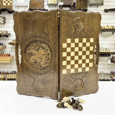 Нарды подарочные из массива бука Георгий Победоносец с ручкой 60 см