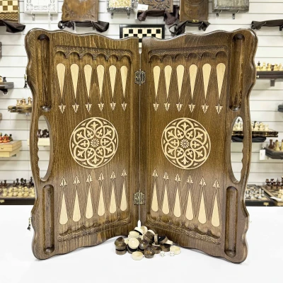 Нарды подарочные из массива бука Георгий Победоносец с ручкой 60 см