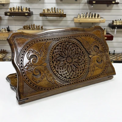 Нарды резные из массива бука подарочные Орнамент-1 большие