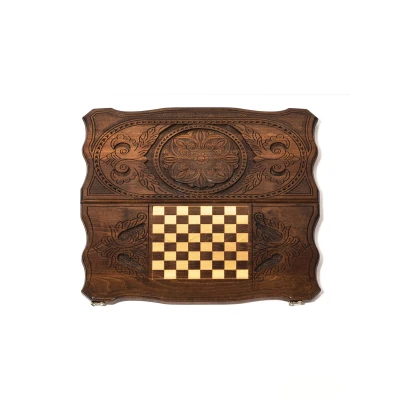 Нарды деревянные резные ручной работы Орнамент большие в чехле