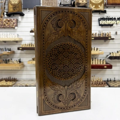 Нарды резные из массива бука Орнамент-2 прямые 60 см