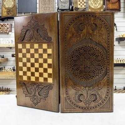 Нарды резные из массива бука Орнамент-2 прямые 60 см