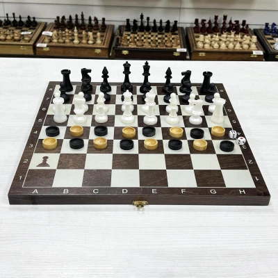 Набор шахматы нарды шашки венге серебро 40 см