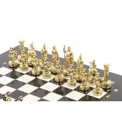 Шахматы Римские воины подарочные каменные 28 см мрамор змеевик