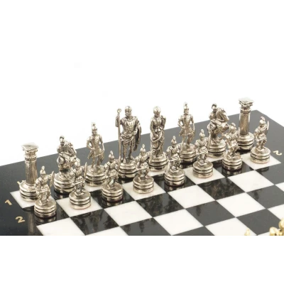 Шахматы Римские воины подарочные каменные 28 см мрамор змеевик