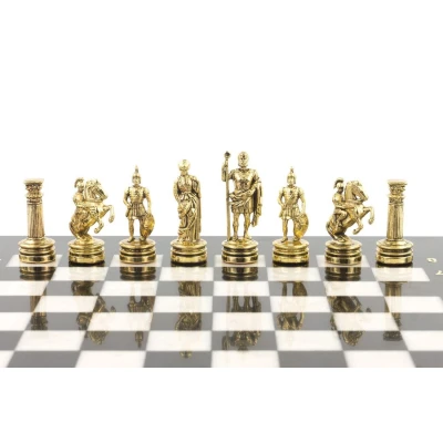 Шахматы Римские воины подарочные каменные 28 см мрамор змеевик