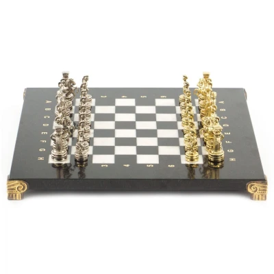 Шахматы Римские воины подарочные каменные 28 см мрамор змеевик