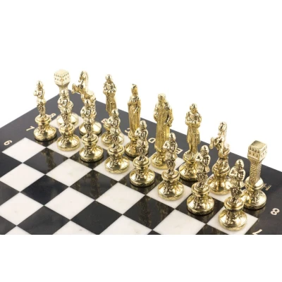 Шахматы каменные подарочные Ренессанс 36х36 см мрамор змеевик 