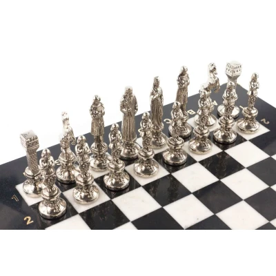 Шахматы каменные подарочные Ренессанс 36х36 см мрамор змеевик 