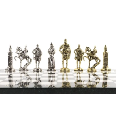 Шахматы подарочные каменные Русь 40 см мрамор змеевик