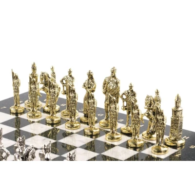 Шахматы подарочные каменные Русь 40 см мрамор змеевик