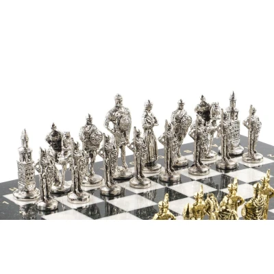 Шахматы подарочные каменные Русь 40 см мрамор змеевик