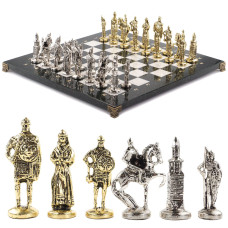 Шахматы подарочные каменные Русь 40 см мрамор змеевик