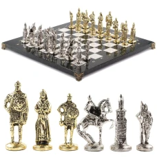 Шахматы подарочные каменные Русь 40 см мрамор змеевик