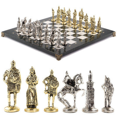 Шахматы подарочные каменные Русь 40 см мрамор змеевик