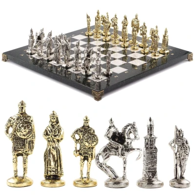Шахматы подарочные каменные Русь 40 см мрамор змеевик