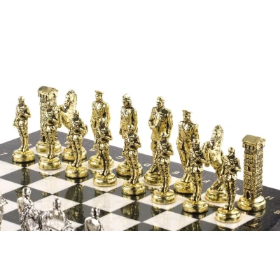 Шахматы Великая Отечественная война доска 44х44 см камень мрамор с металлическими фигурами