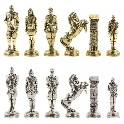 Шахматы Великая Отечественная война доска 44х44 см камень мрамор с металлическими фигурами