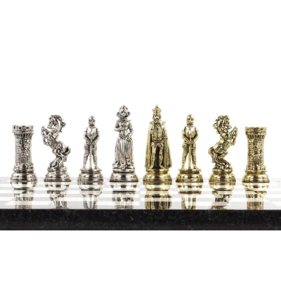 Шахматы каменные Средневековые рыцари мрамор змеевик 44 см