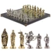 Шахматы подарочные с металлическими фигурами "Рыцари крестоносцы" 44х44 см змеевик