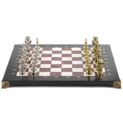 Шахматы подарочные "Средневековые рыцари" 36х36 см камень мрамор лемезит