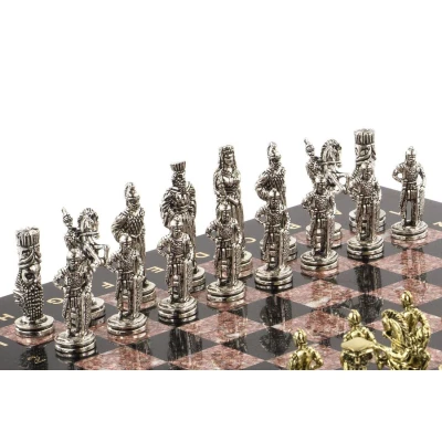 Шахматы настольные "Александр Македонский" доска 36х36 см из натурального камня фигуры металлические