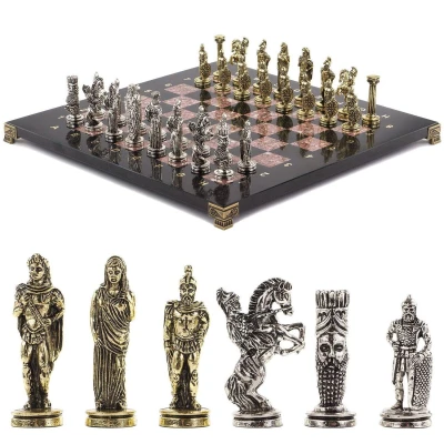 Шахматы настольные "Александр Македонский" доска 36х36 см из натурального камня фигуры металлические