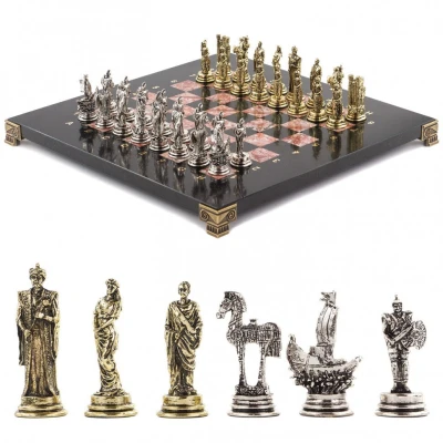 Шахматы подарочные каменные Троянская война креноид змеевик 28 см