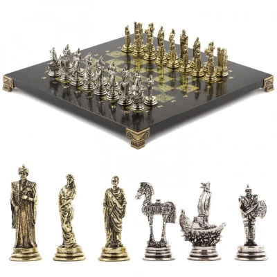 Шахматы каменные Троянская война 28 см змеевик