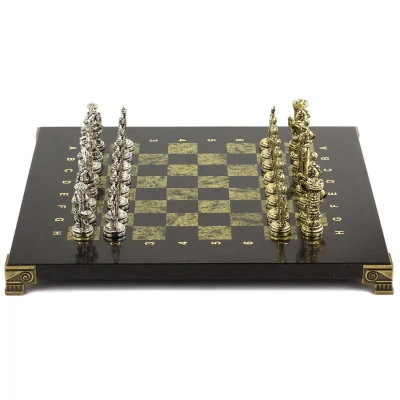 Шахматы "Рыцари" доска 28х28 см камень змеевик фигуры металлические