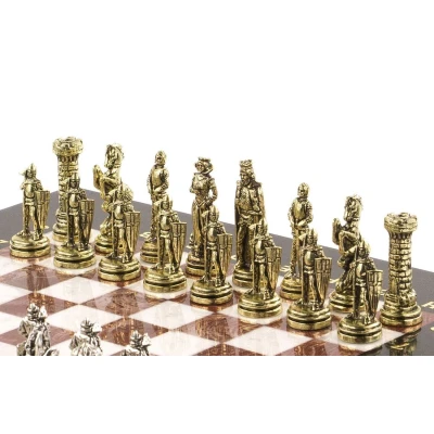 Шахматы подарочные "Рыцари" 28х28 см лемезит мрамор