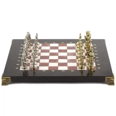 Шахматы подарочные "Рыцари" 28х28 см лемезит мрамор