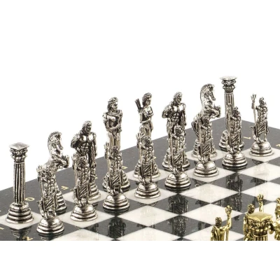 Шахматы подарочные из камня мрамор, змеевик Посейдон 32 см