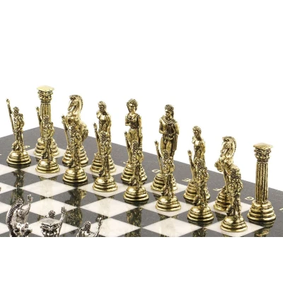 Шахматы подарочные из камня мрамор, змеевик Посейдон 32 см