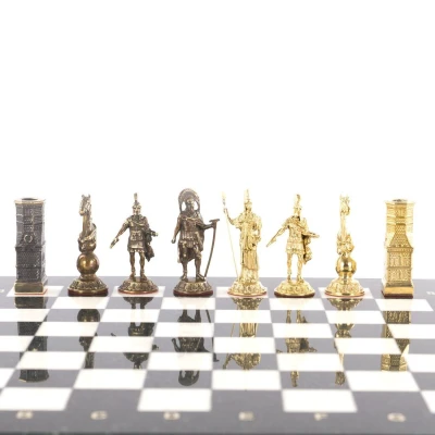 Шахматы подарочные Спарта из камня мрамор и змеевик фигуры бронзовые доска 40 см