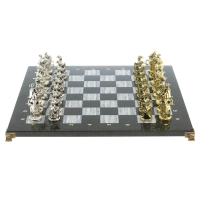 Подарочные шахматы "Средневековье" доска каменная 44х44 см из мрамора фигуры металлические